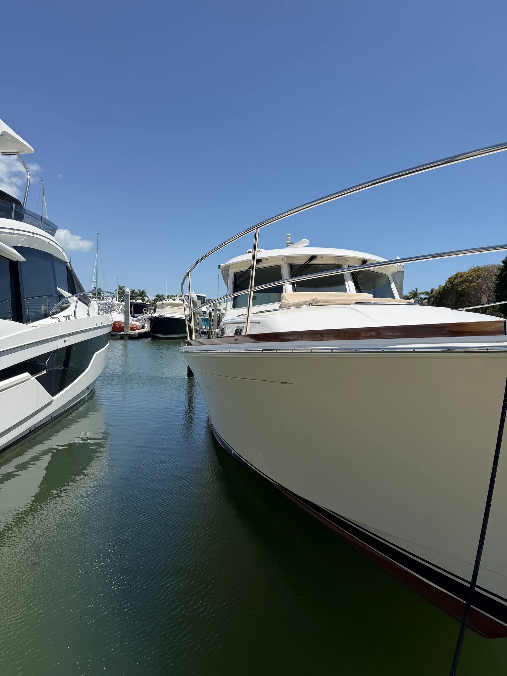 Motor yacht docked at a Southwest Florida marina